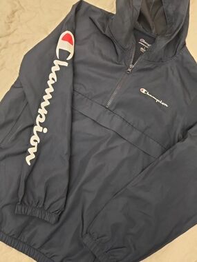 Champion Men's Navy Hooded Pullover Jacket